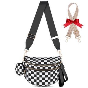 6510 Bum Bags Checkered Crossbody Bag Large Nylon Belt Purse Fanny Packs